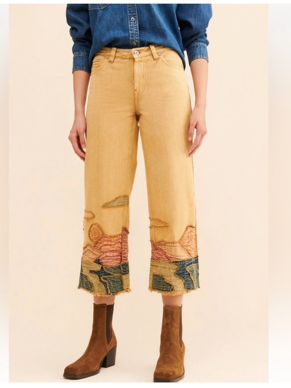 Free People We The Free Golden Vibes Patchwork Jeans